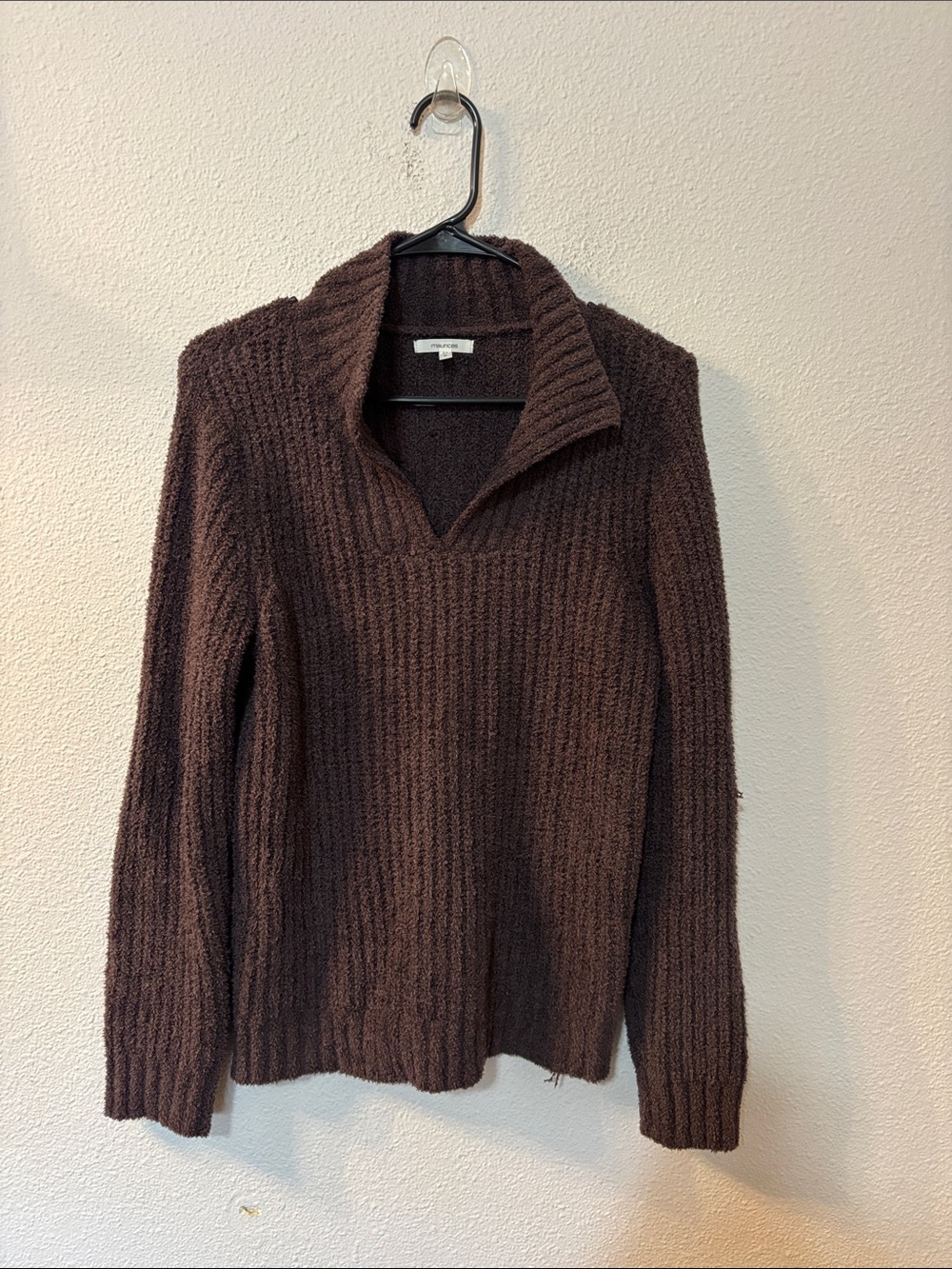 Maurices Chocolate-Brown Ribbed Shawl Collar Sweater